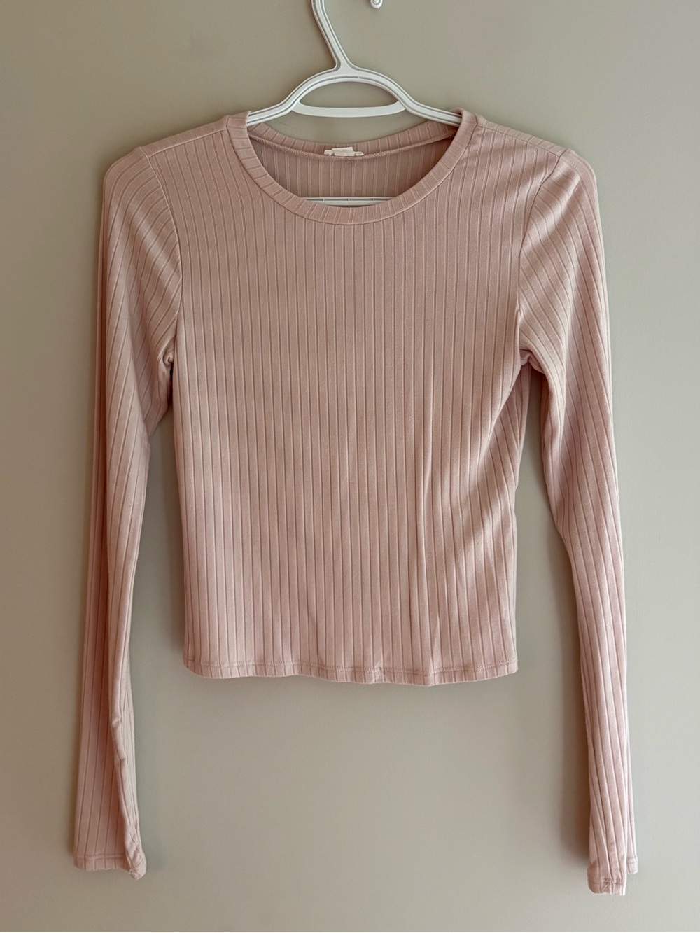 Garage Ribbed Long Sleeve Crop Top - Light Pink